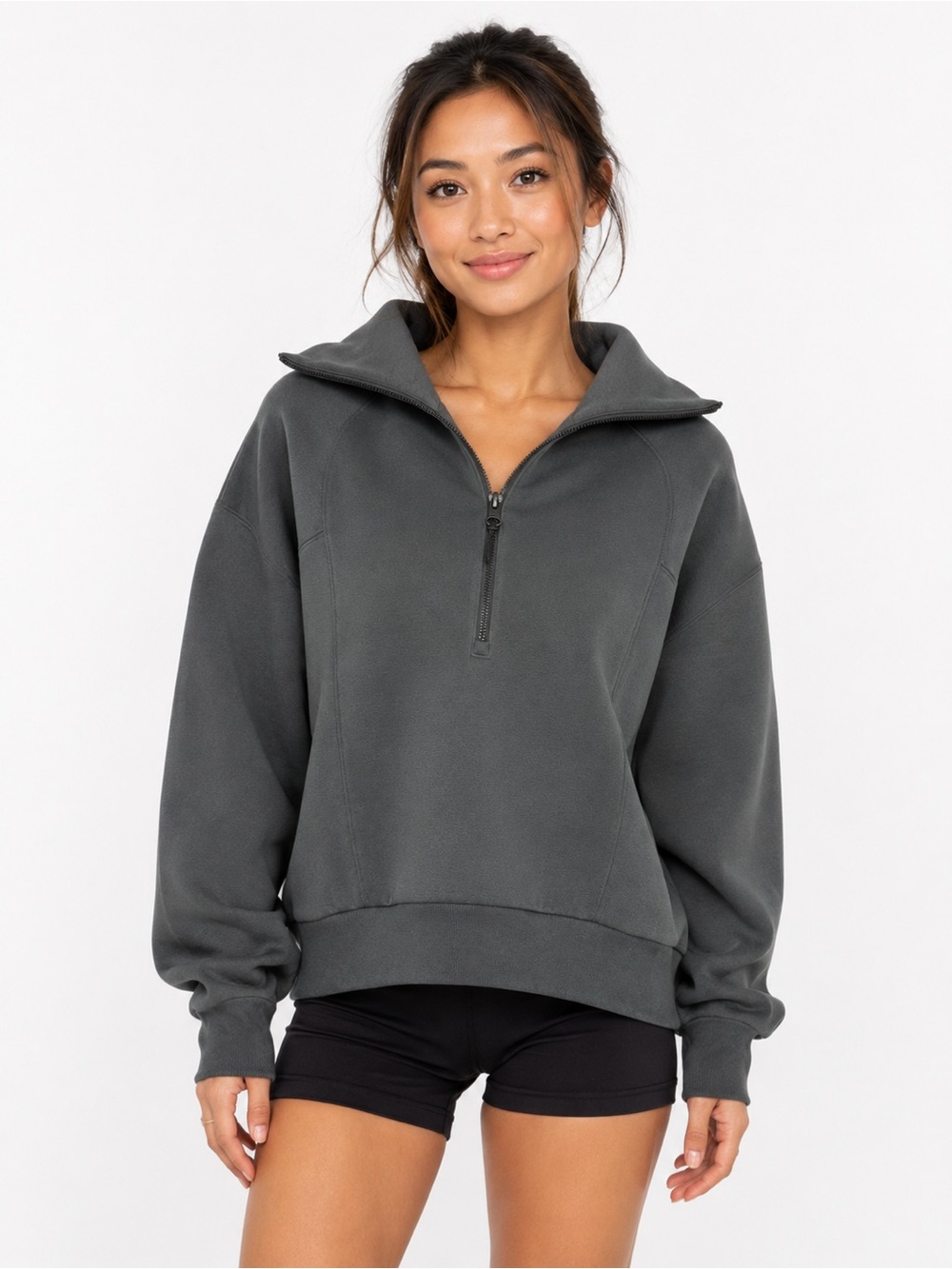 SPANX Dark Gray Green Half-Zip Pullover XS